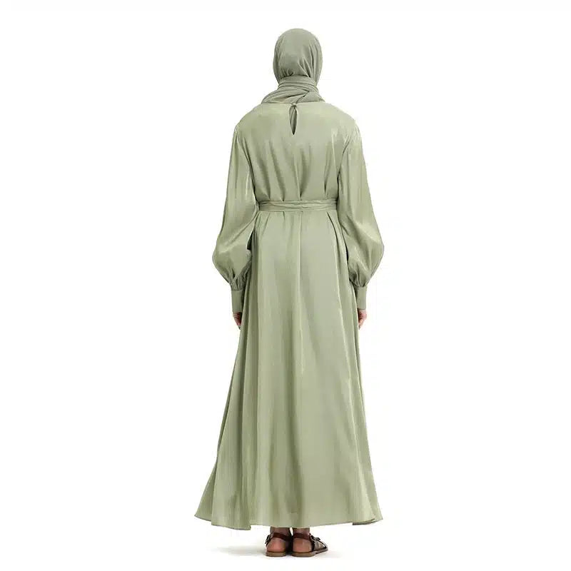 Moonlight Belted Pistachio Abaya Dress