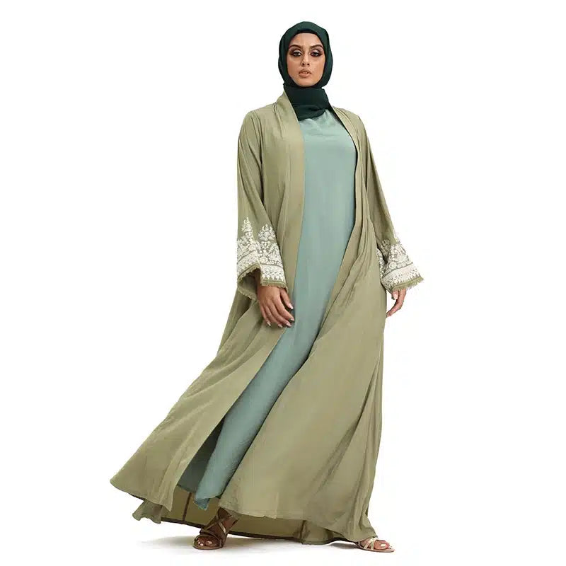 Florescent Olive Handcrafted Embroidered Kimono