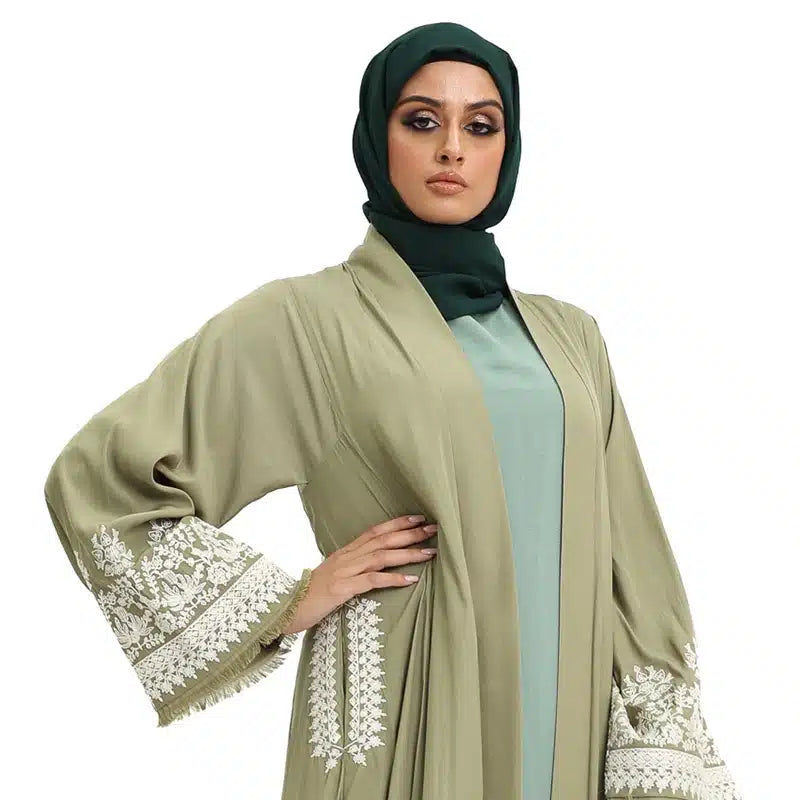 Florescent Olive Handcrafted Embroidered Kimono