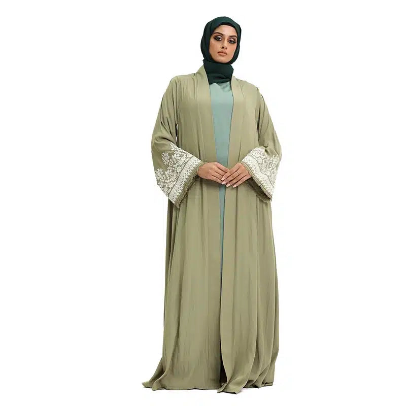 Florescent Olive Handcrafted Embroidered Kimono