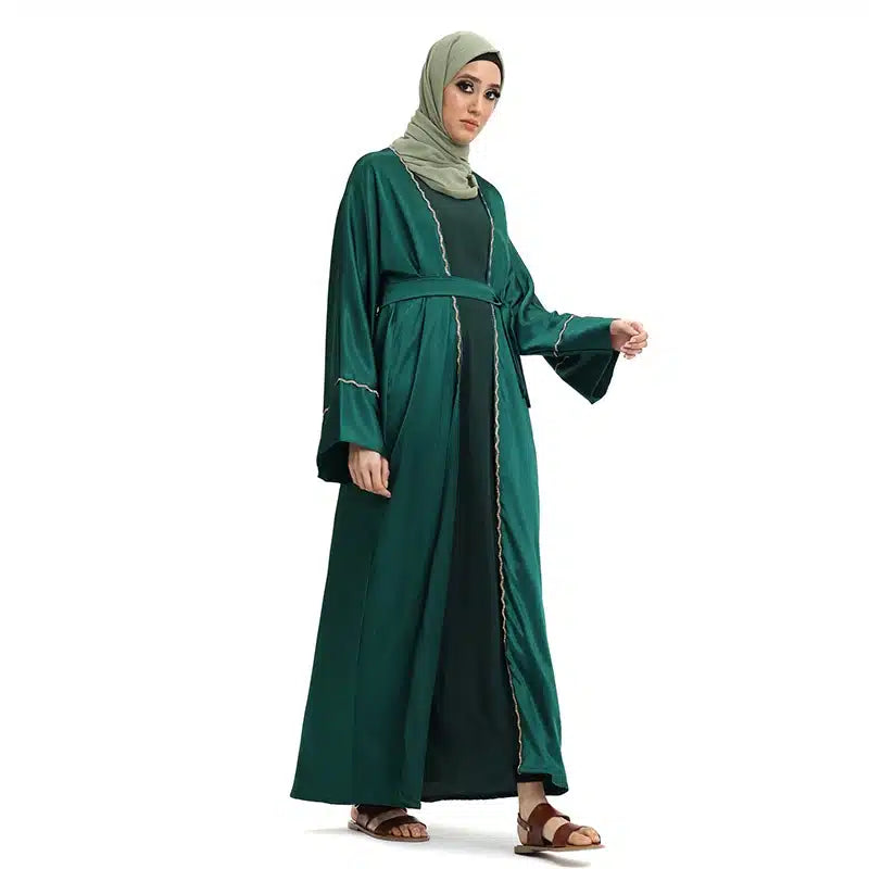 Detailed 2 Piece Emerald Abaya Set AM381-18