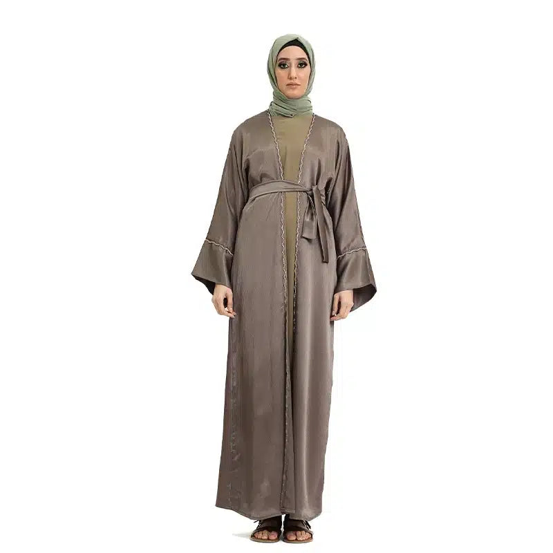 Detailed 2 Piece Coffee Kimono Set