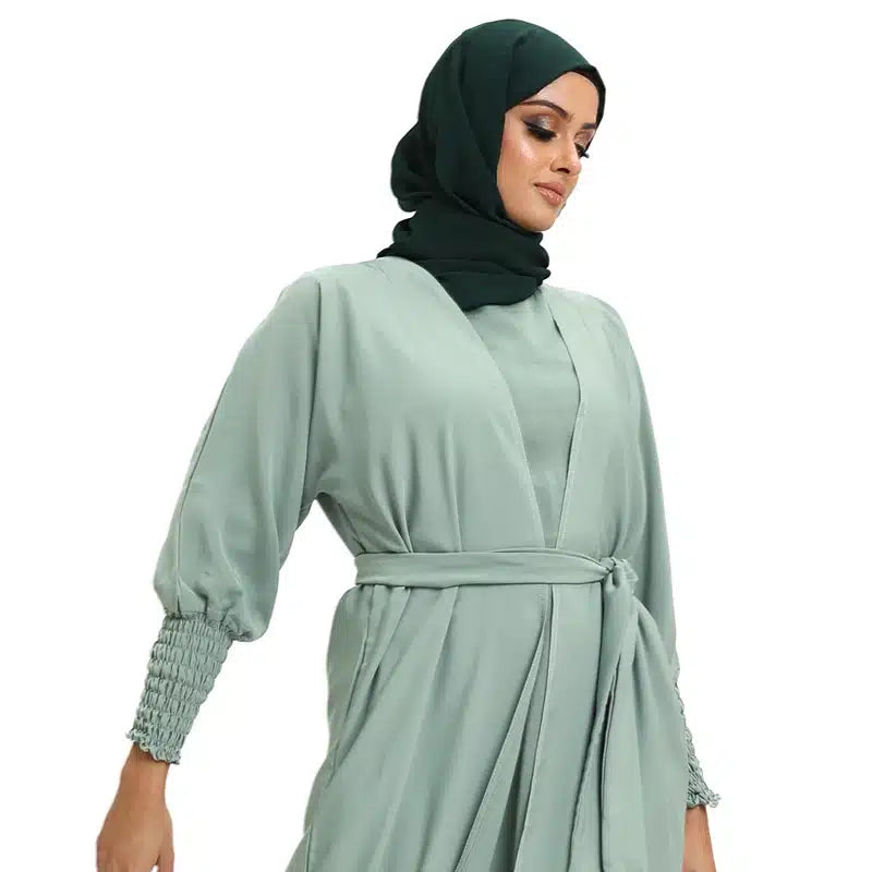 Elasticated Sleeve Light Green Kimono