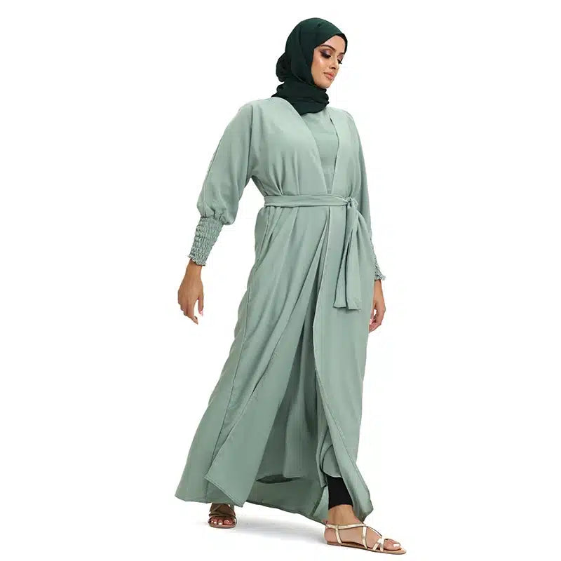 Elasticated Sleeve Light Green Kimono