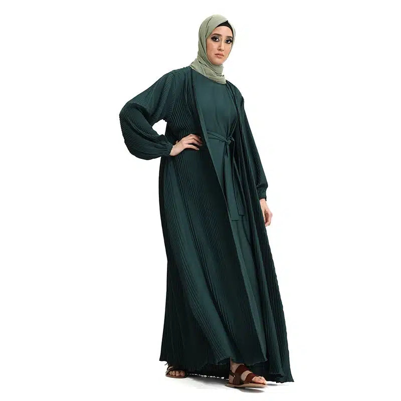 Pleated 2 Piece Emerald Chiffon Kimono Set