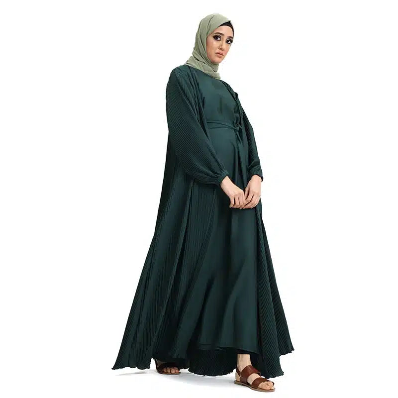 Pleated 2 Piece Emerald Chiffon Kimono Set