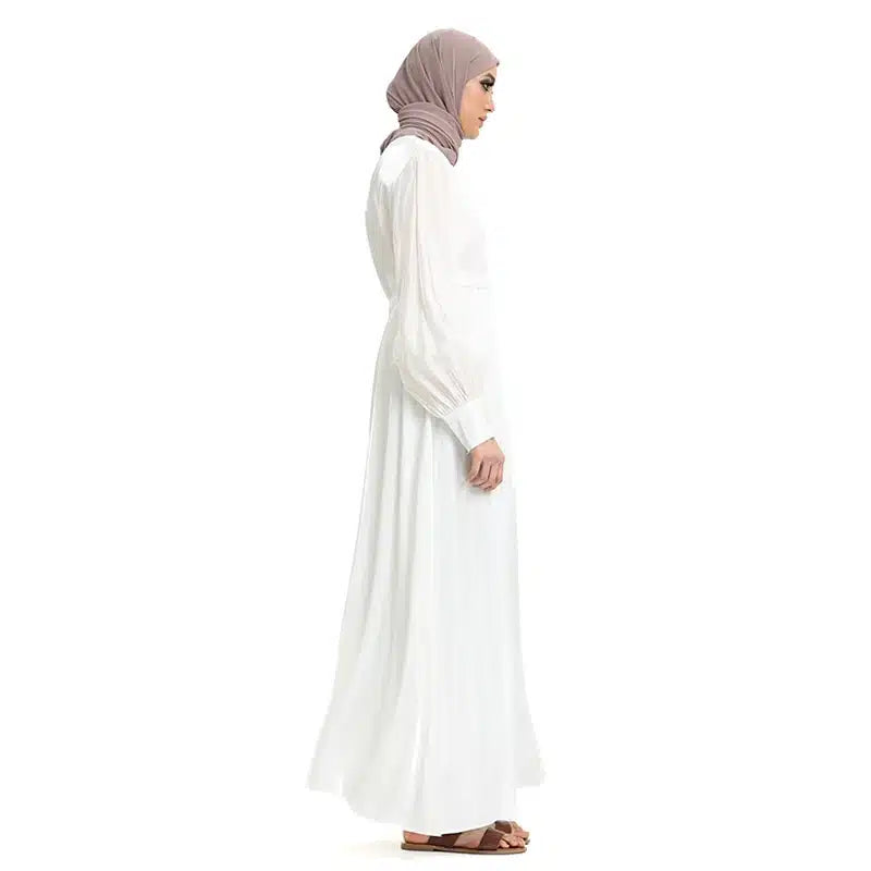 Moonlight Belted Pearl White Abaya Dress