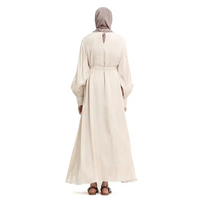 Moonlight Belted Ivory Abaya Dress