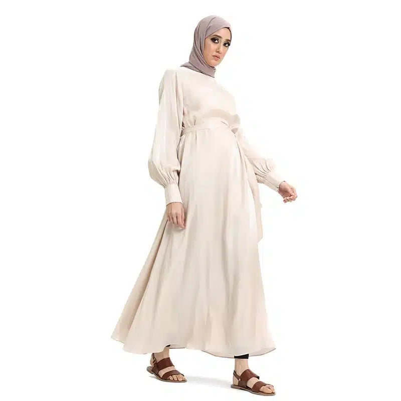 Moonlight Belted Ivory Abaya Dress