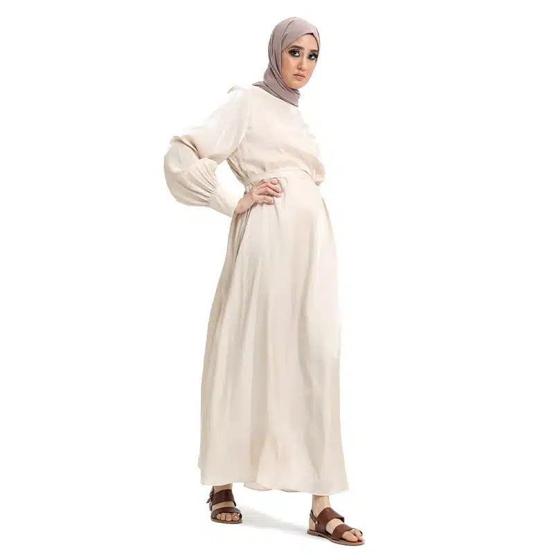 Moonlight Belted Ivory Abaya Dress