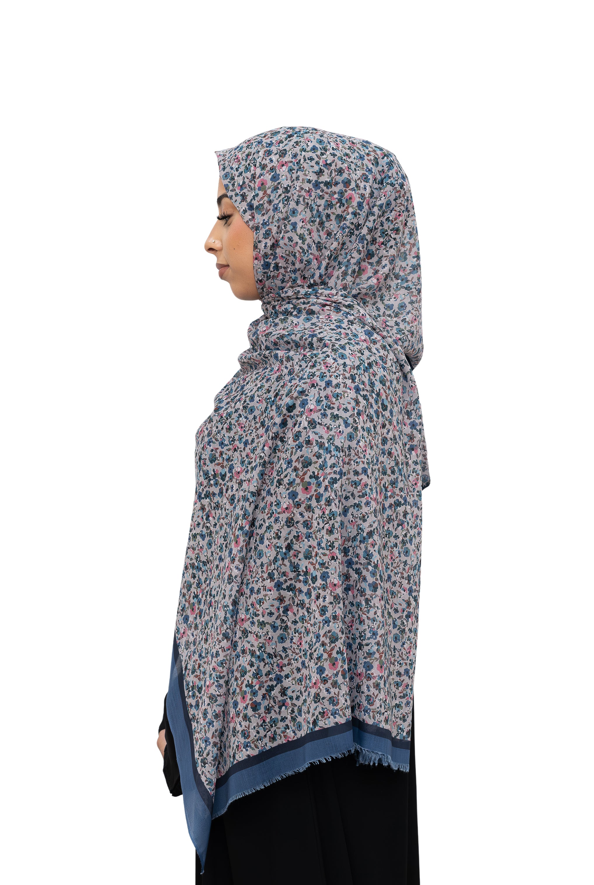 Exclusive Cotton Print Hijab Floral Multi Blue Col 18