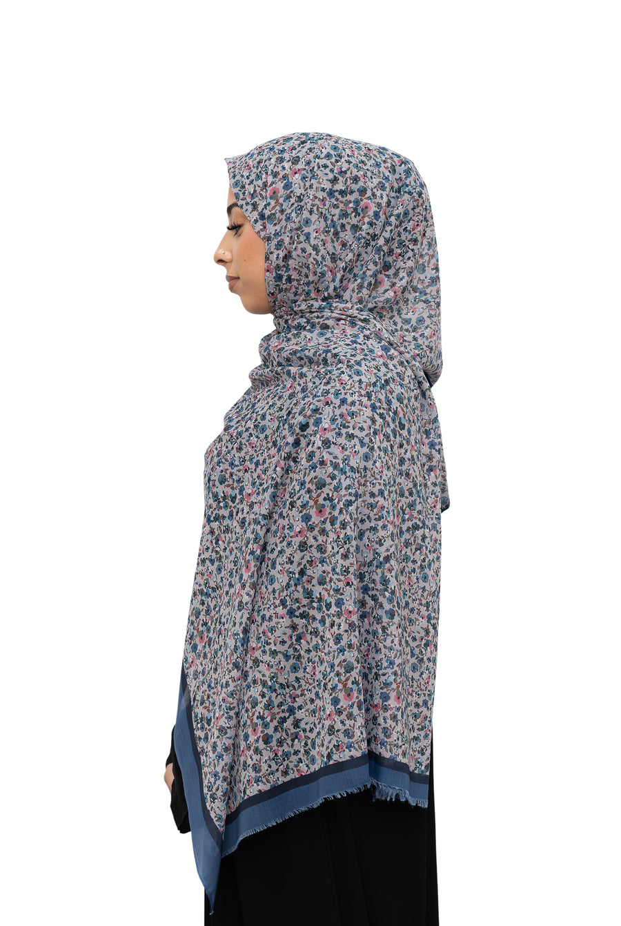 Exclusive Cotton Print Hijab Floral Multi Blue Col 18