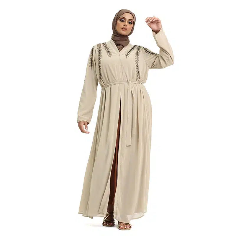 Fozia Diamond Beaded Beige Kimono