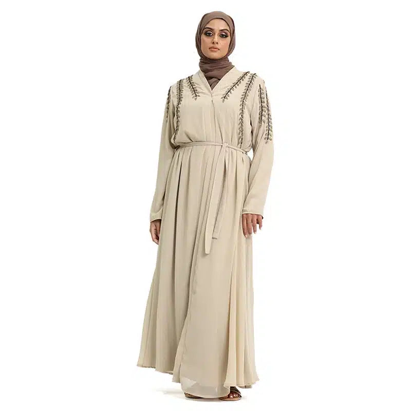 Fozia Diamond Beaded Beige Kimono