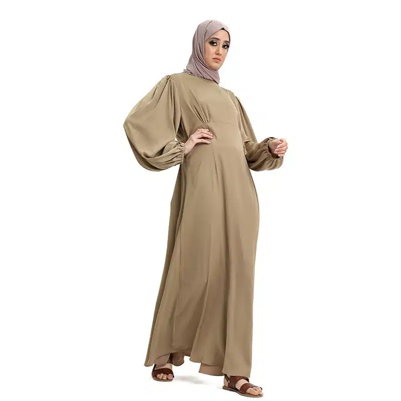 Pleated Satin Maxi Camel Dress