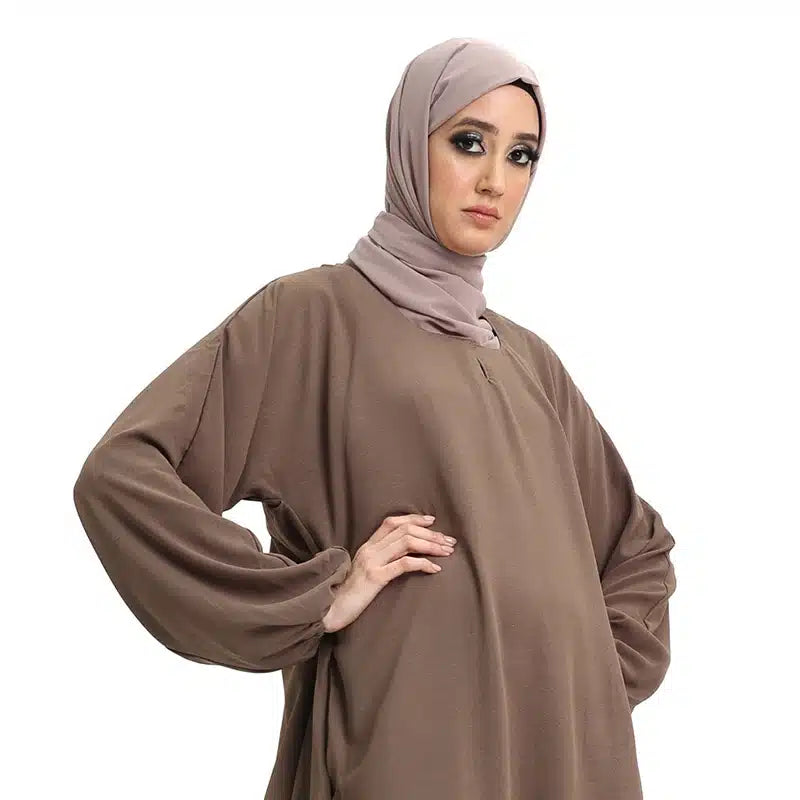 Self Print Elasticated Light Brown Abaya