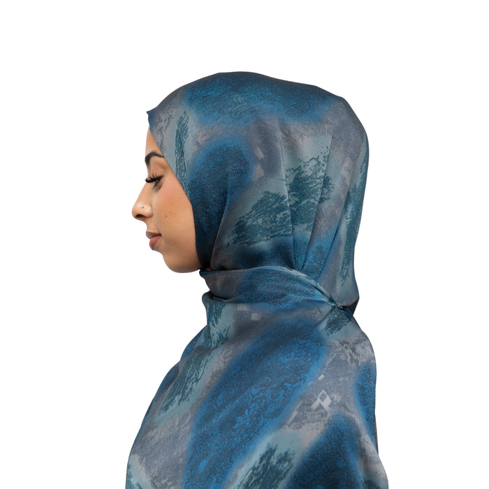 Vella Print Style 3-3 Silk Chiffon Hijab Blue