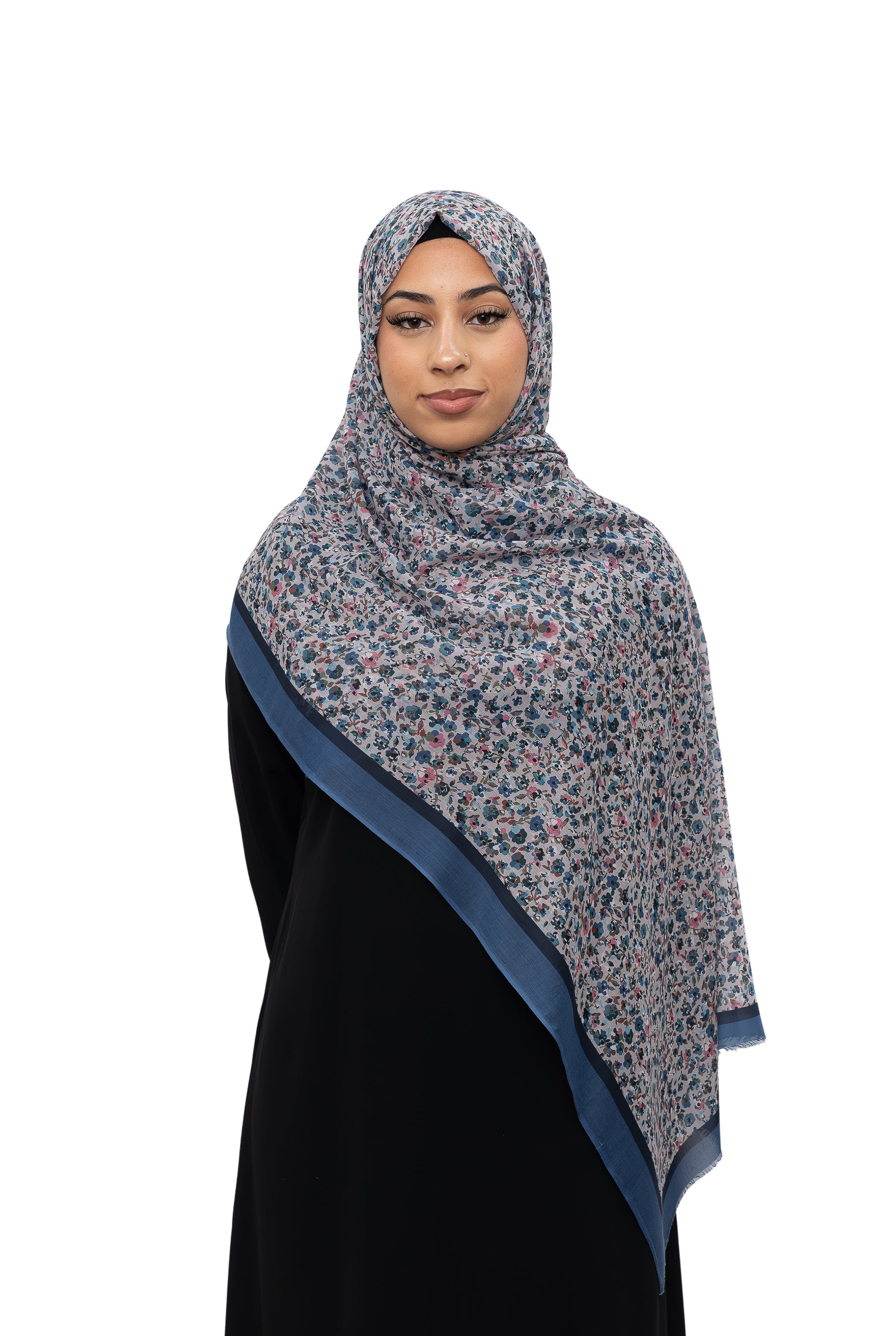 Exclusive Cotton Print Hijab Floral Multi Blue Col 18
