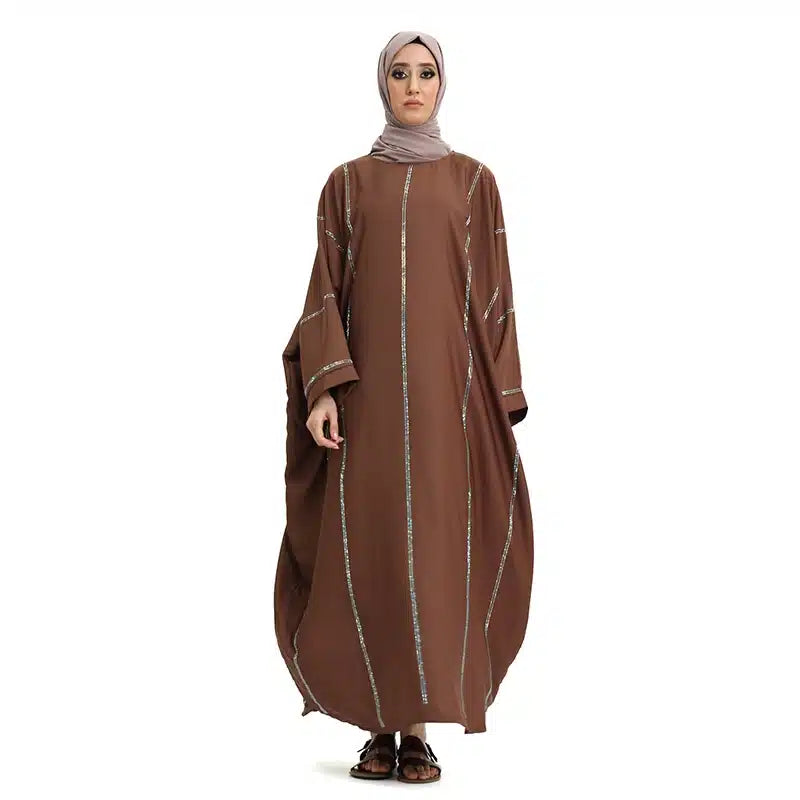 Women's Sequence Batwing Brown Abaya