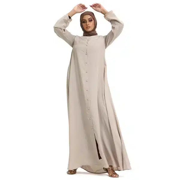 Embroidered Buttoned Cream Abaya