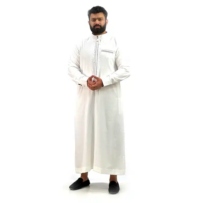 Textured Collared White Thobe 1510 image 1