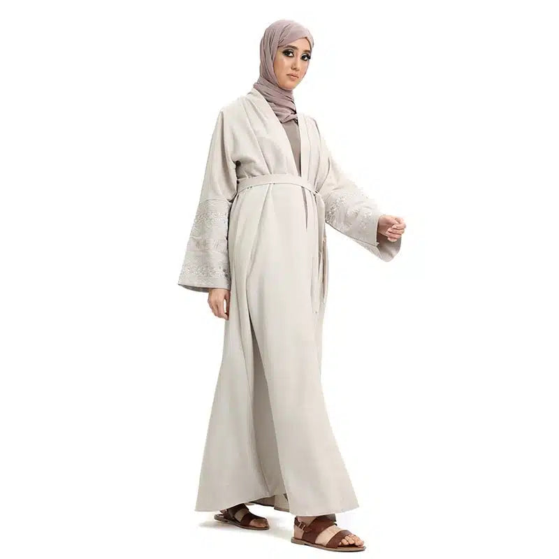 Women's Linen Beige Open Abaya Design 1