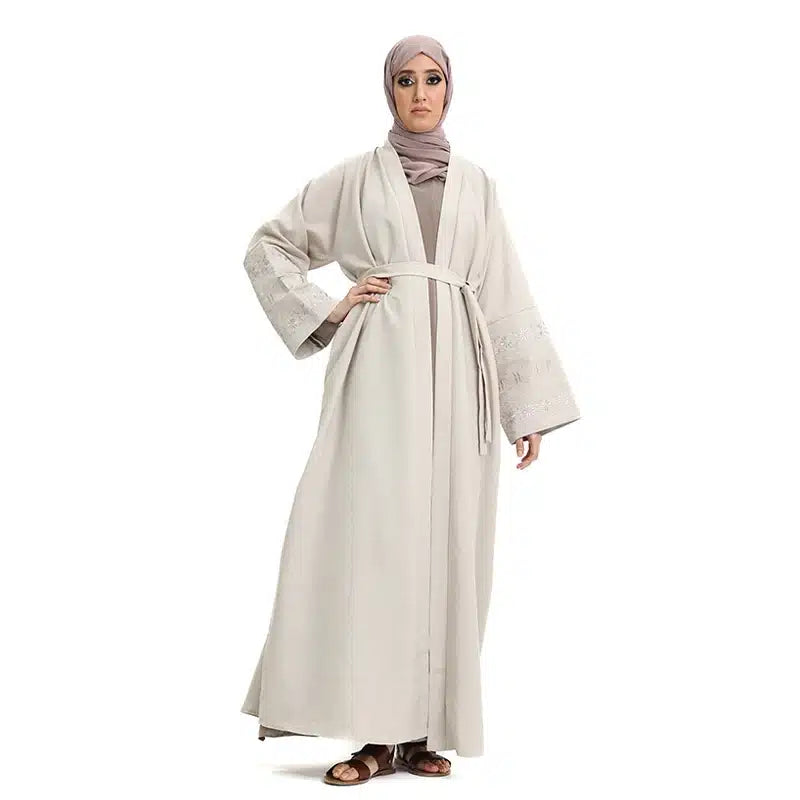 Women's Linen Beige Open Abaya Design 1