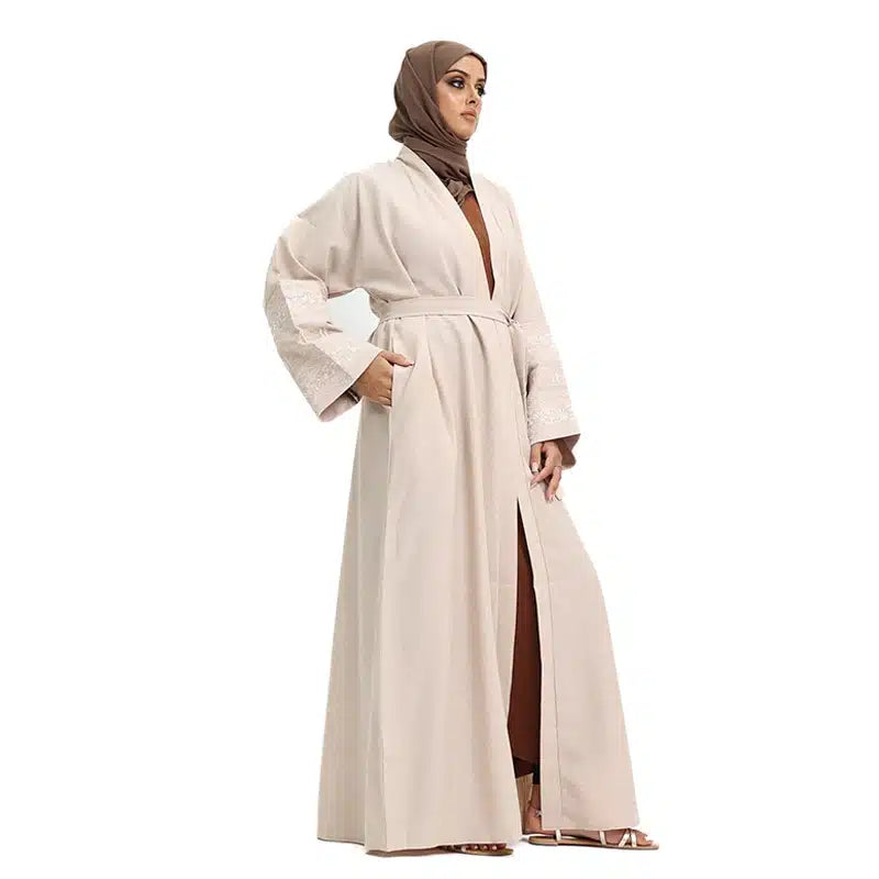 Women's Linen Pastel Peach Open Abaya Design 1