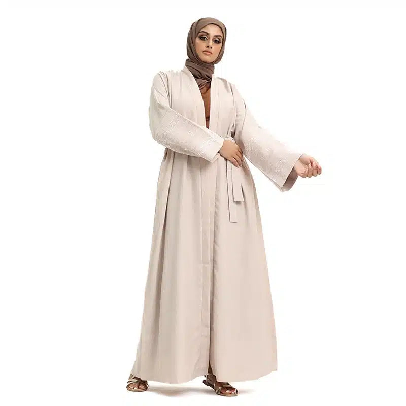 Women's Linen Pastel Peach Open Abaya Design 1