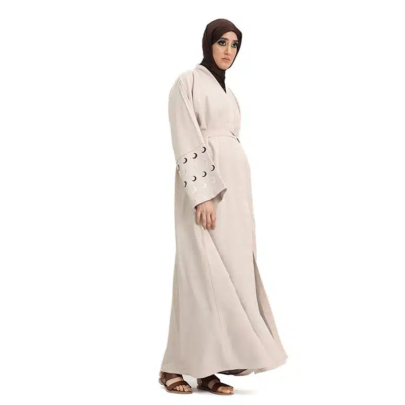 Linen Moon Embroidered Buttoned Petal Peach Abaya