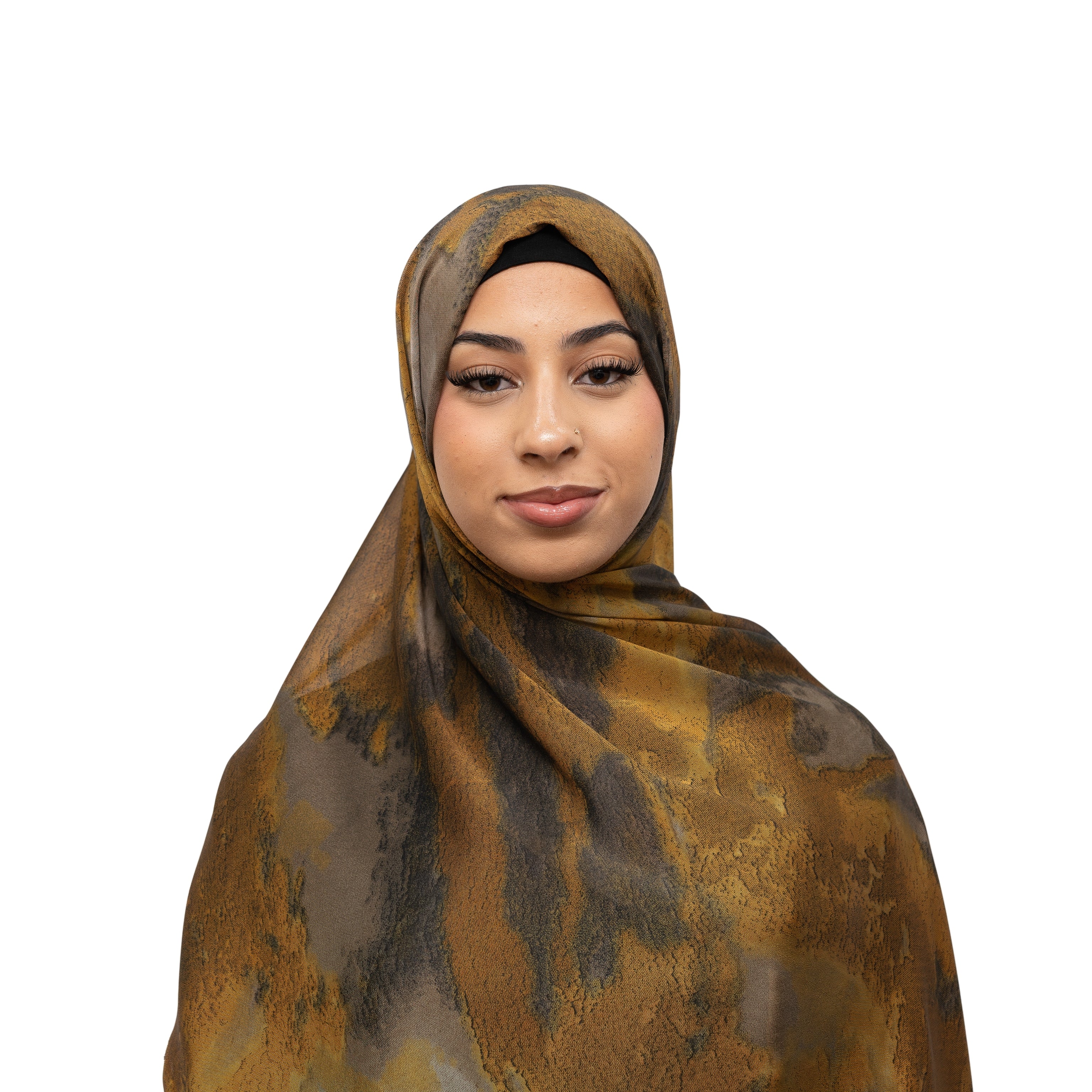 Vella Print Style 2-7 Silk Chiffon Hijab Mustard