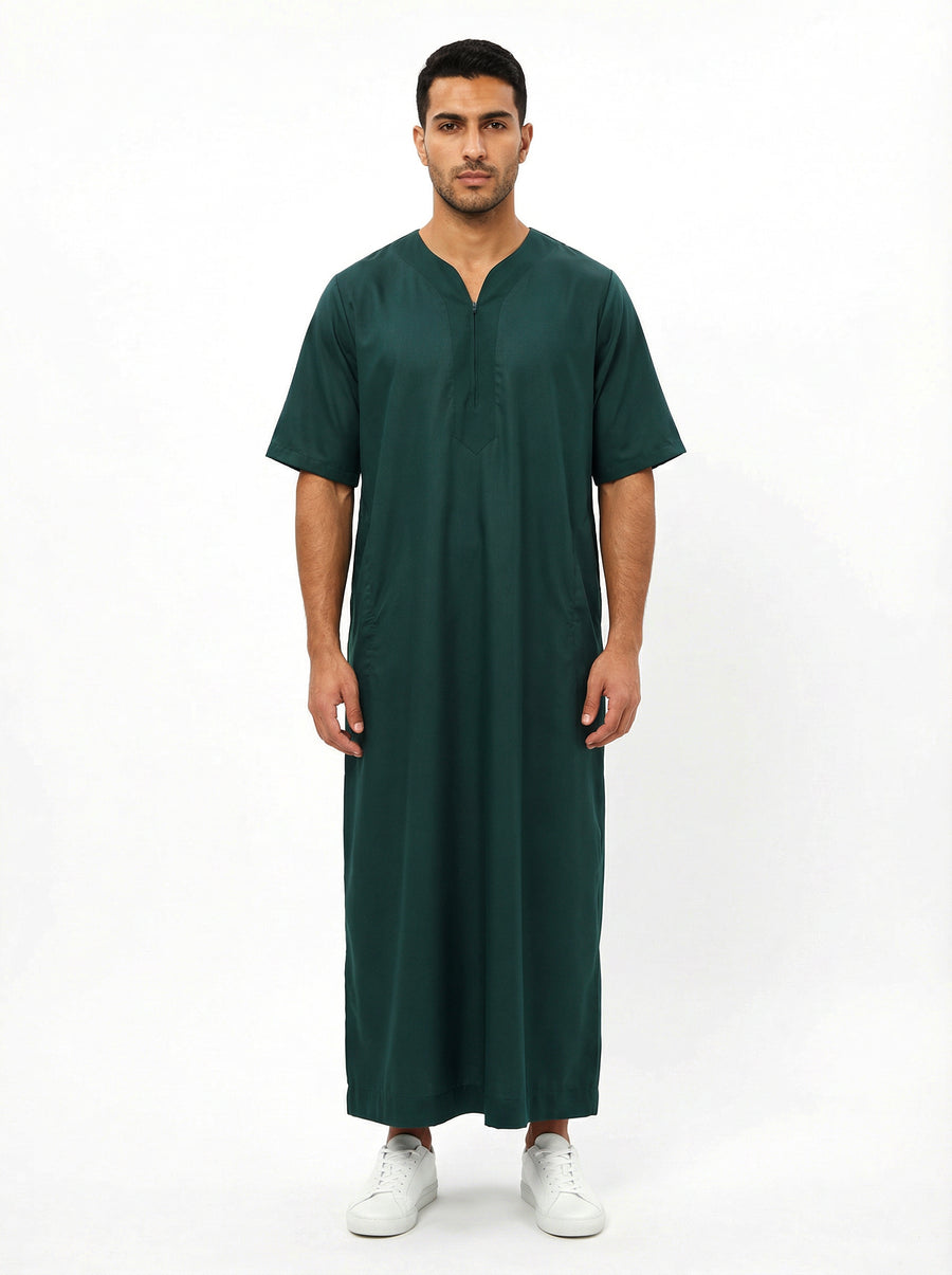 Omani Short Sleeve Thobe Dark Green 1527 Col 28
