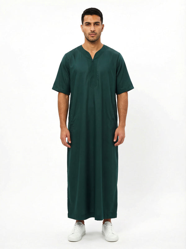 Omani Short Sleeve Thobe Dark Green 1527 Col 28