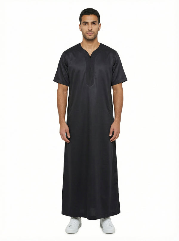 Omani Short Sleeve Thobe Black 1527