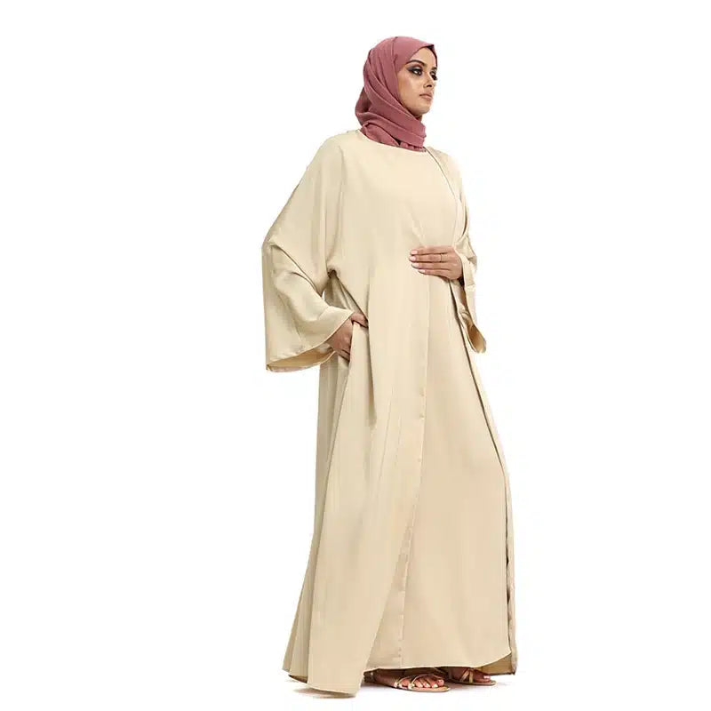 Two Piece Loose-fit Satin Coffee Cream Kimono