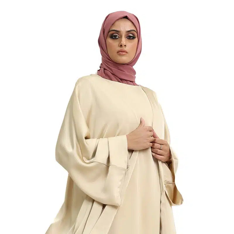 Two Piece Loose-fit Satin Coffee Cream Kimono