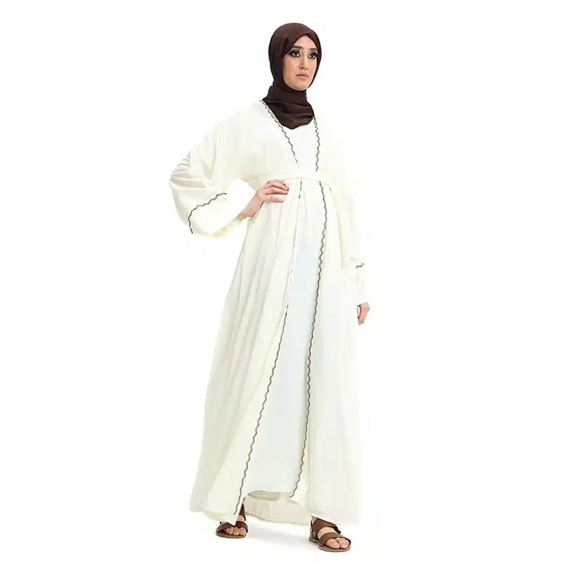 Detailed 2 Piece Cream Abaya Set AM381-32