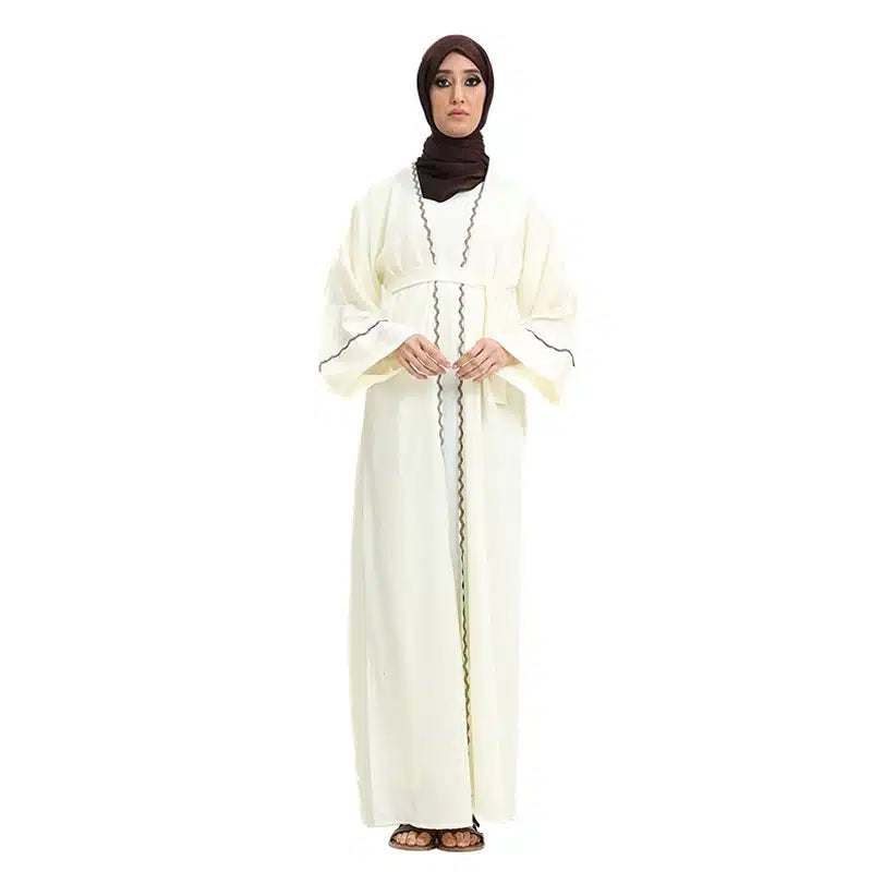 Detailed 2 Piece Cream Abaya Set AM381-32