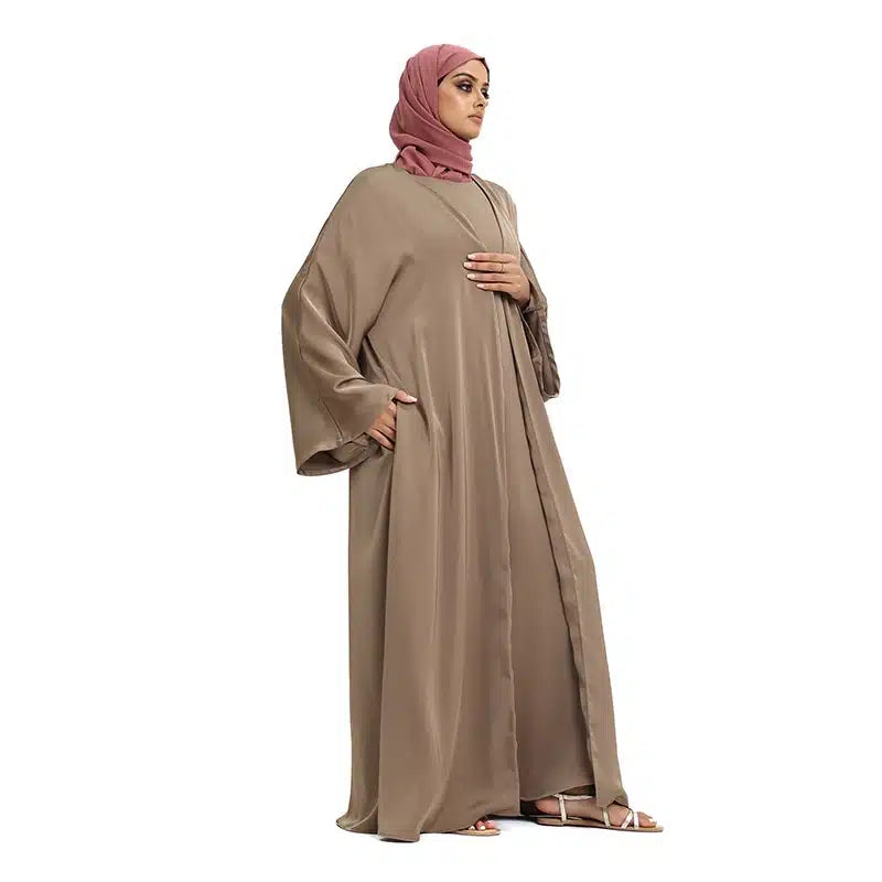 Two Piece Loose-fit Satin Mocha Kimono