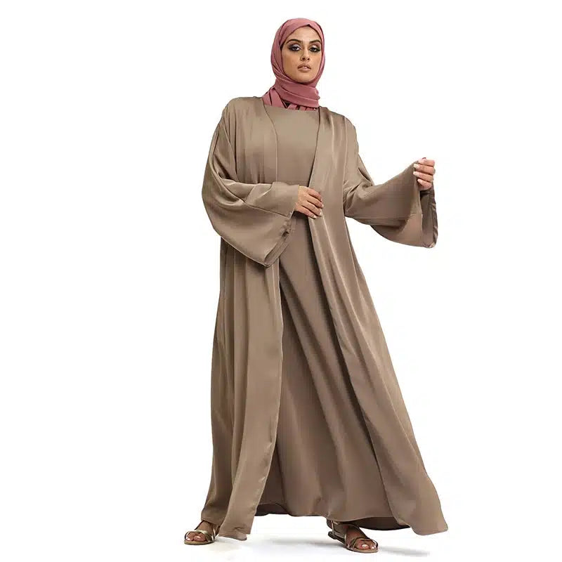 Two Piece Loose-fit Satin Mocha Kimono