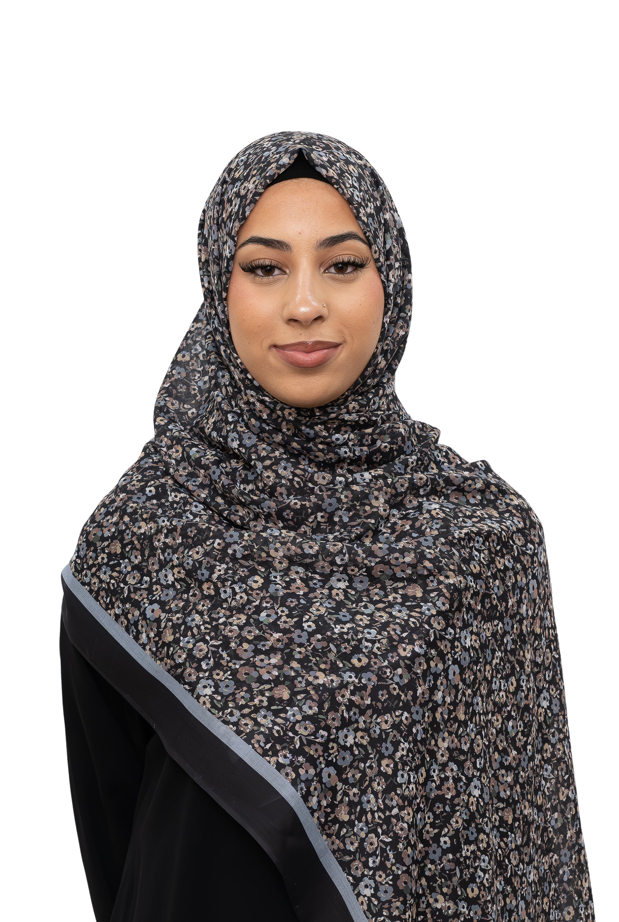 Exclusive Cotton Print Hijab Floral Black Grey Col 5