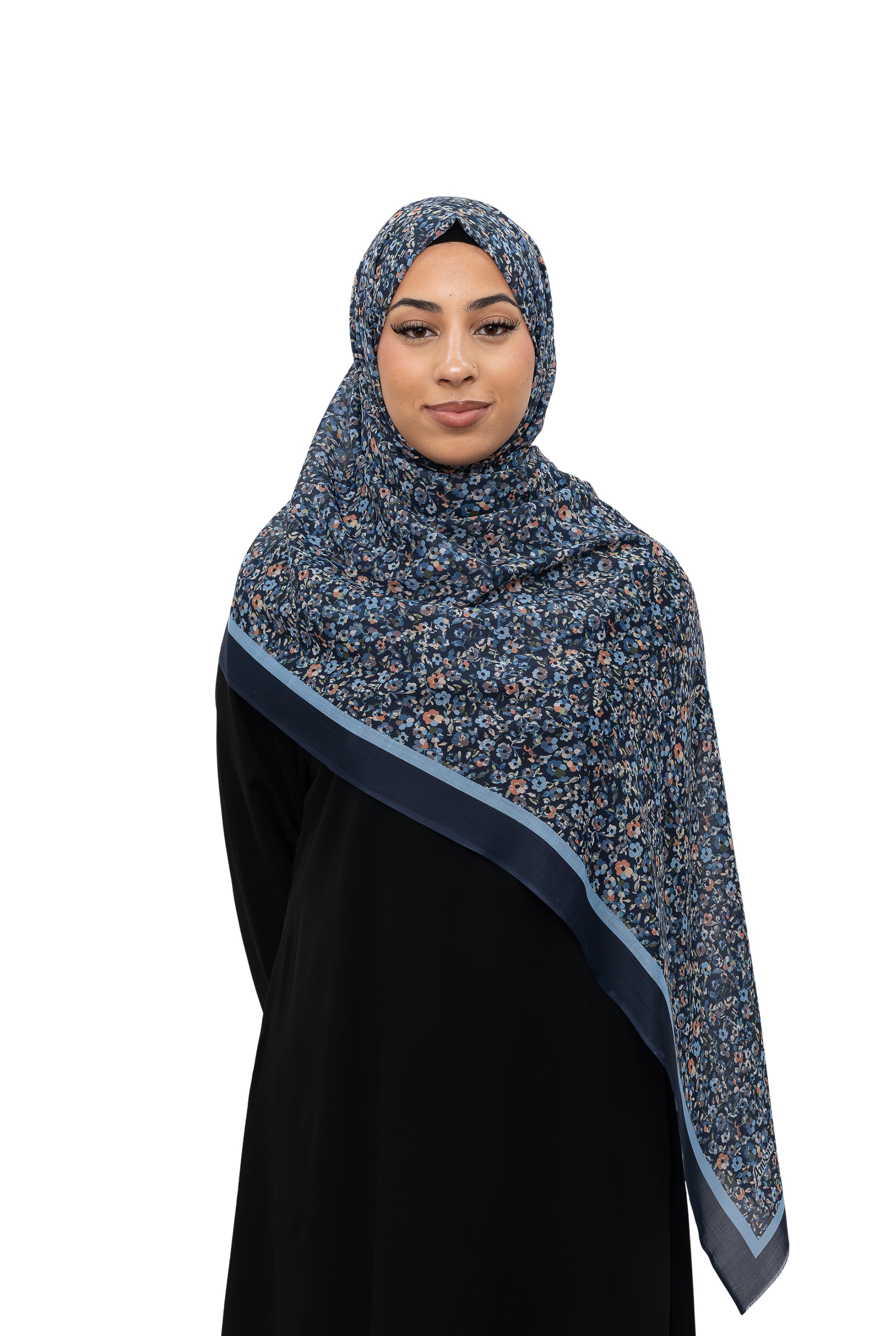 Exclusive Cotton Print Hijab Floral Navy Blue Col 10