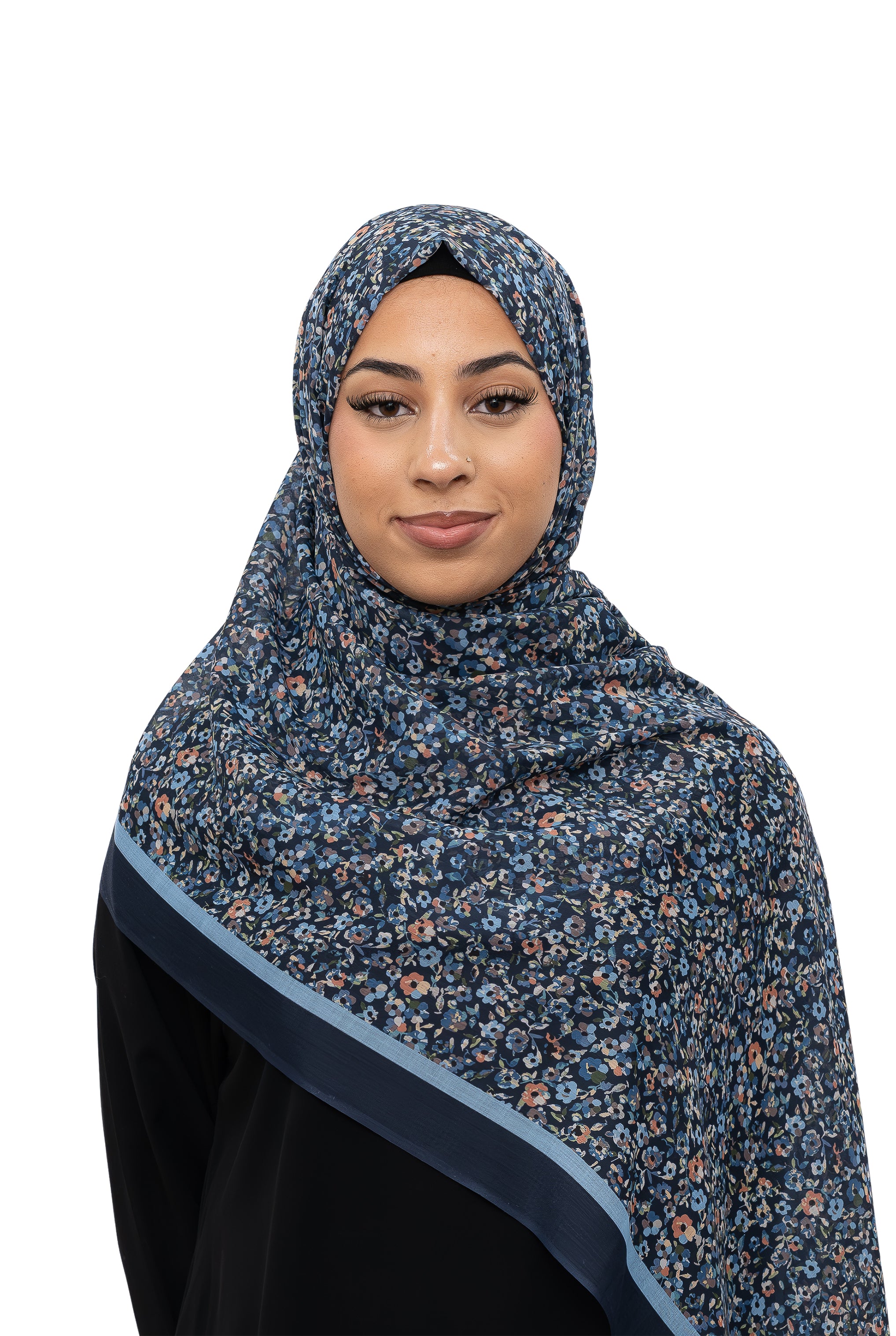 Exclusive Cotton Print Hijab Floral Navy Blue Col 10