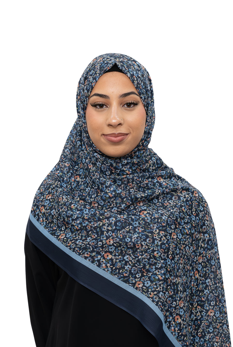 Exclusive Cotton Print Hijab Floral Navy Blue Col 10