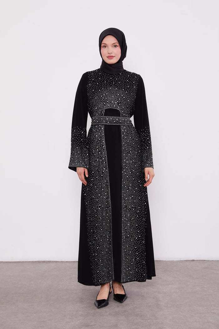 Diamond Beaded 2 Piece Party Abaya Black 520703