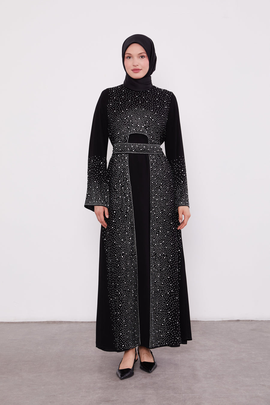 Diamond Beaded 2 Piece Party Abaya Black 520703