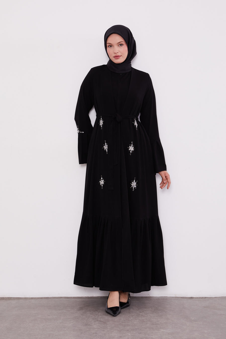 Two Piece Frilled Corsage Diamond Kimono Set Black 520709