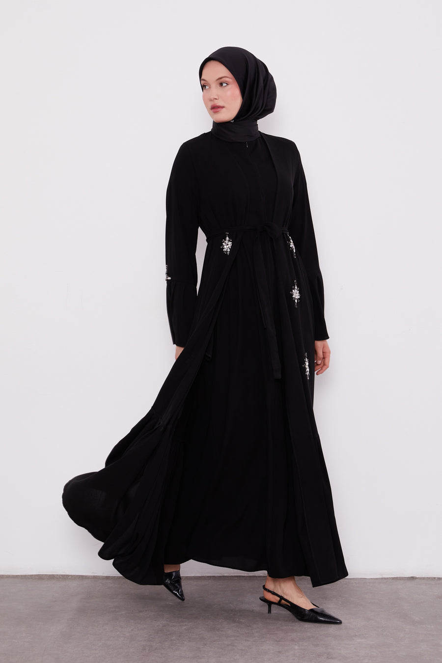 Two Piece Frilled Corsage Diamond Kimono Set Black 520709