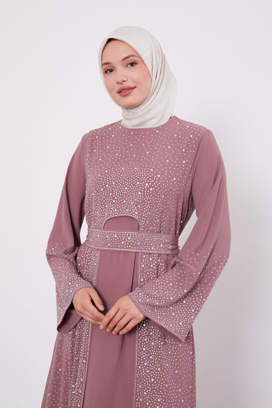Diamond Beaded 2 Piece Party Abaya Dusty Rose 520703