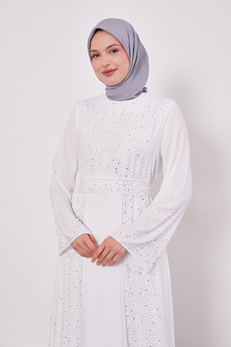 Diamond Beaded 2 Piece Party Abaya White 520703